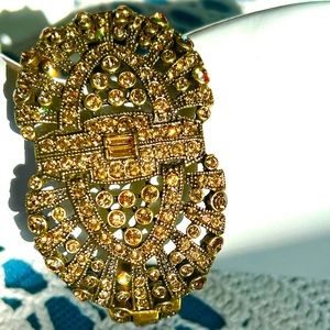 Heidi Daus vintage ArtDeco style gold Swarovski crystals cuff clamper bracelet